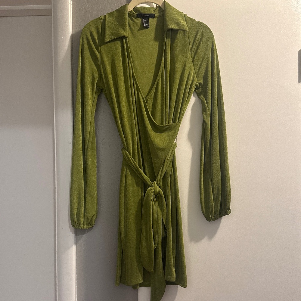 Green Shimmer Wrap Dress